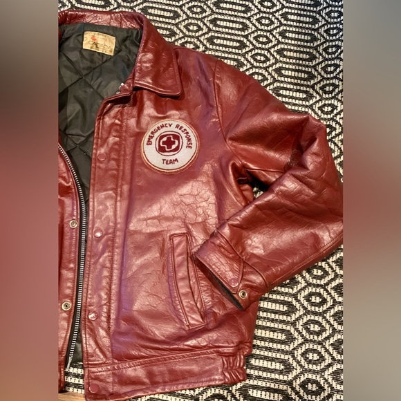 Vintage Varsity leather jacket Canada Sportswear EMT patch Red - Picture 2 of 16